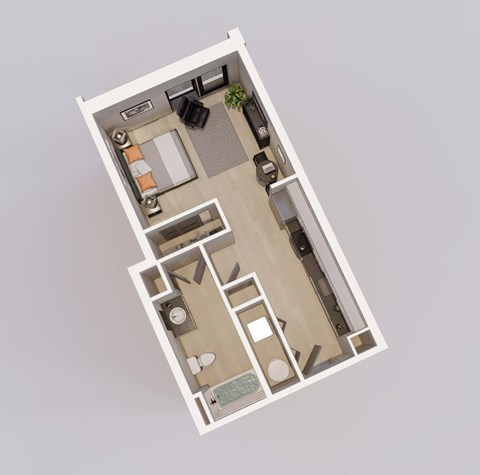 Floor plan for studio, 1 bath, 508 sqft